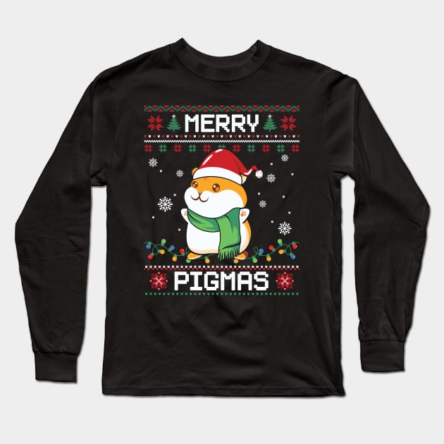 Merry Pigmas Funny Guinea Pig Lover  Christmas Long Sleeve T-Shirt by MZeeDesigns